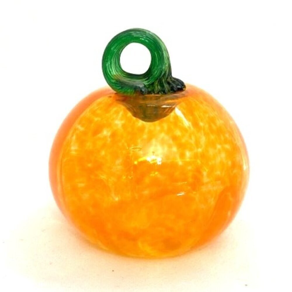 Art Glass Pumpkin Paperweight Figurine Signed Halloween Fall Autumn